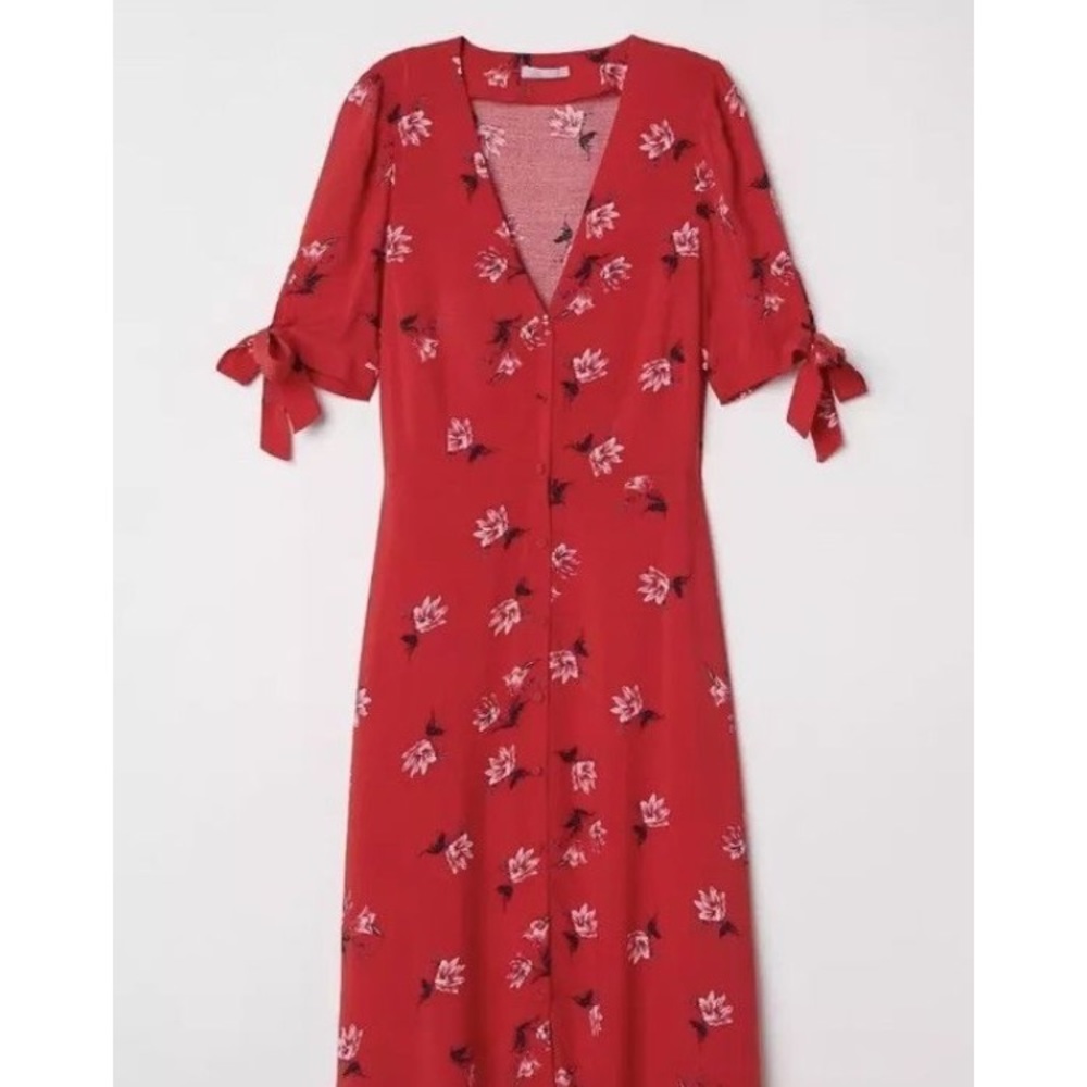 h&m red midi dress